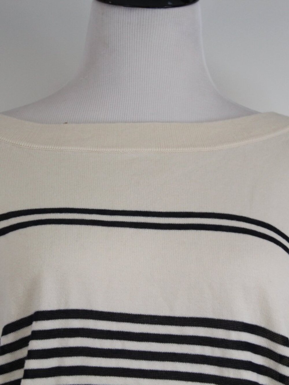 Autumn Cashmere Stripe Boat Neck Sweater Cream Black‎ Parisian Euro Summer M - Picture 4 of 9